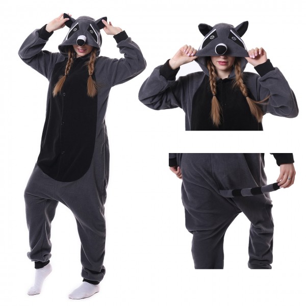 Raccoon Cosplay Costume Onesie Pajama Plush Adults Onesie Cosplay Costume  Kigurumi with Gloves